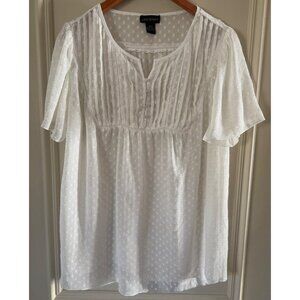 White Swiss Dot Ethereal Womens 18-20 Sheer Babydoll Blouse Fairy Coquette Butto